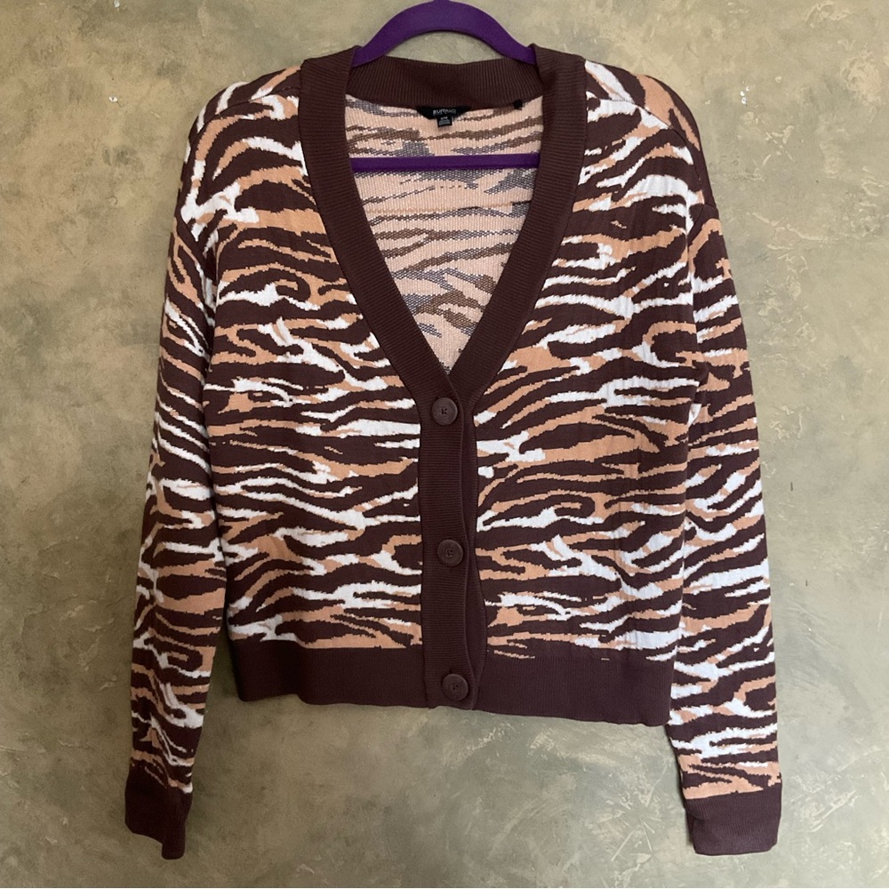 Buffalo David Bitton Tiger Print V-neck Cardigan